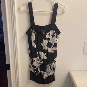 White House Black Market Black and White Floral Tank Top